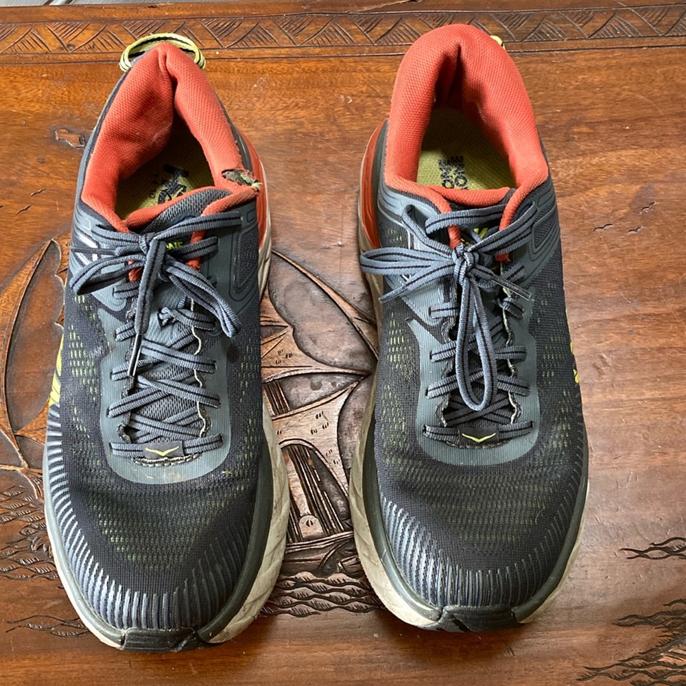 Hoka Men's Black and Orange Running Shoes 9.5